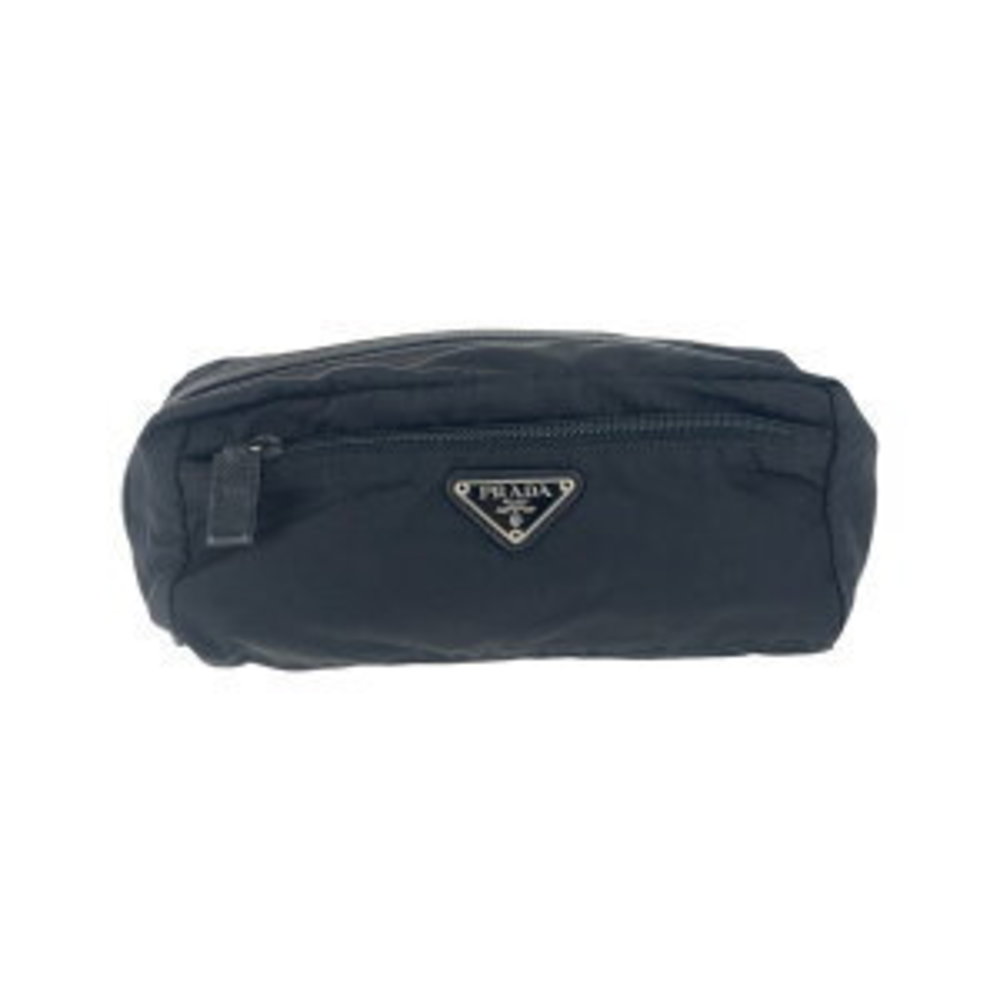 Prada Triangular Nylon Pouch Makeup Leather Black… - image 8